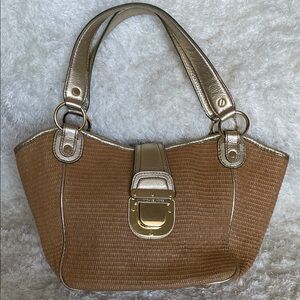 Michael Kors Woven Straw-Texture Tote with Gold Trim
